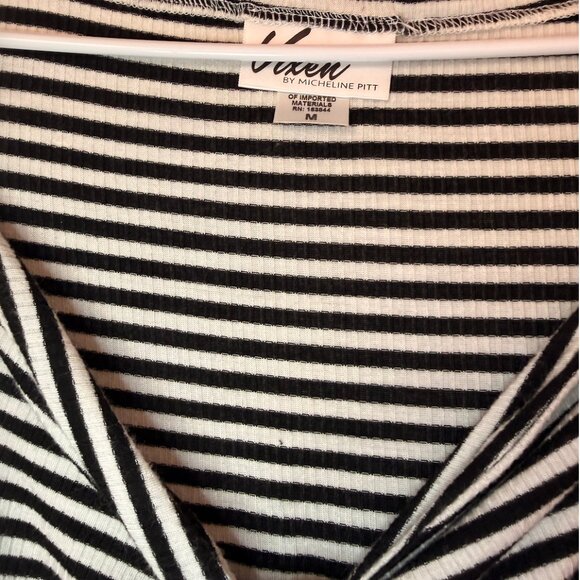 RARE Vixen by Micheline Pitt Striped Black and White Tie-me-up Top Medium - Picture 4 of 5